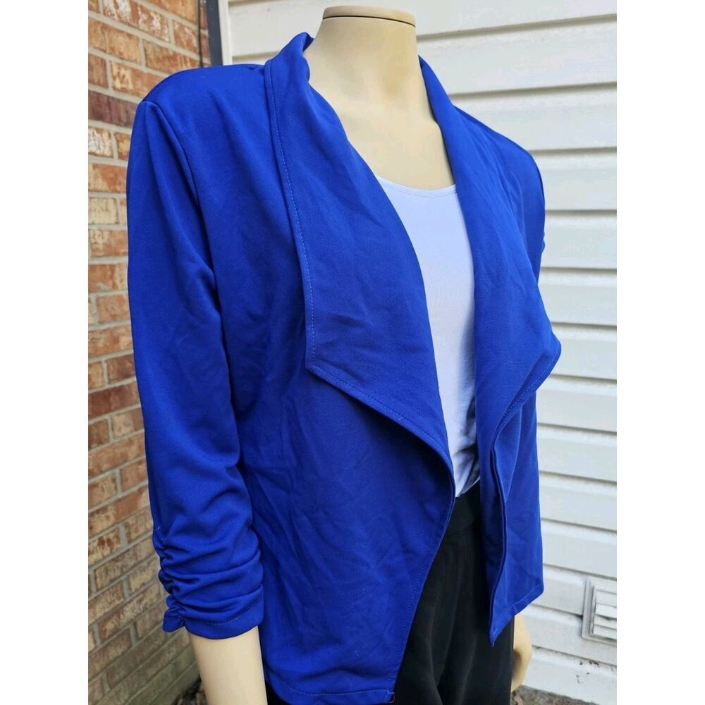 Qearal Open Front Draped Blazer Ruched 3/4 Sleeve Jacket Office Workwear Sz M